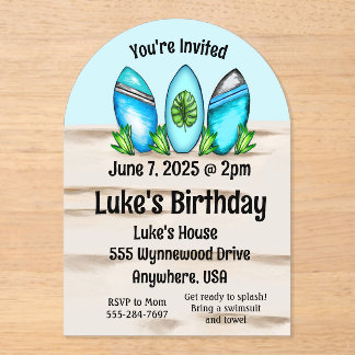 Retro Surfboards Acrylic Invitations