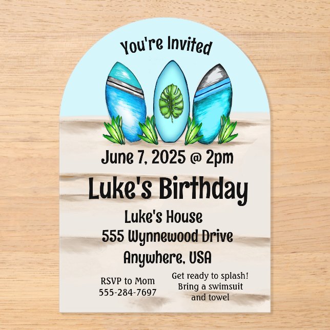 Retro Surfboards Acrylic Invitations (Front)