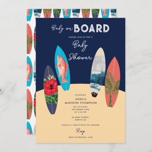 Retro Surfboards Baby on Board Baby Shower Invitation