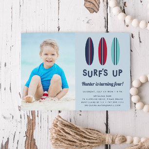 Retro Surfboards Photo Birthday Party Invitation