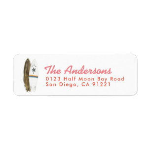 Retro Surfboards Pink Return Address Label