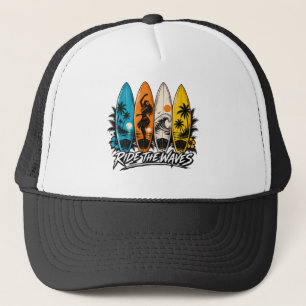 Retro Surfboards Ride the Waves Surfing Design Trucker Hat