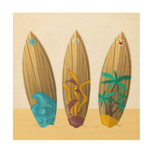 Retro surfboards sun surf and sand wood wall decor