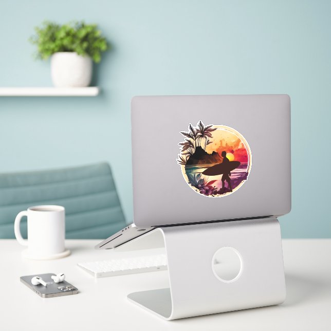 Retro Surfer  1 Sunset Beach  Sticker (Laptop On Desk)