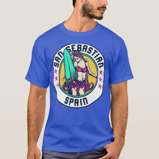 Retro Surfer Babe Badge San Sebastian Spain T-Shirt