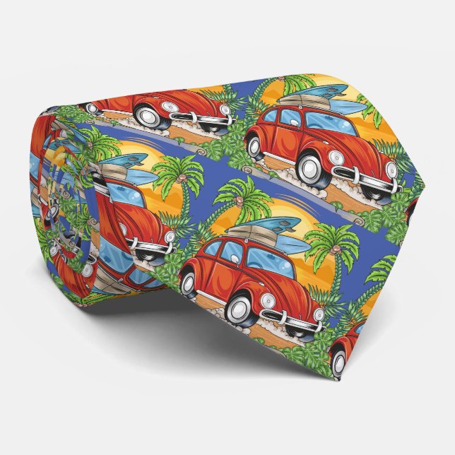 Retro Surfer California Car Cool Tie (Rolled)