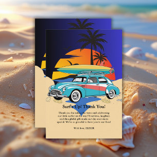 Retro Surfer Car Baby Shower Thank You Card