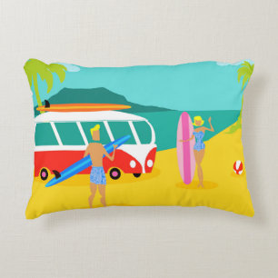 Retro Surfer Couple Accent Pillow