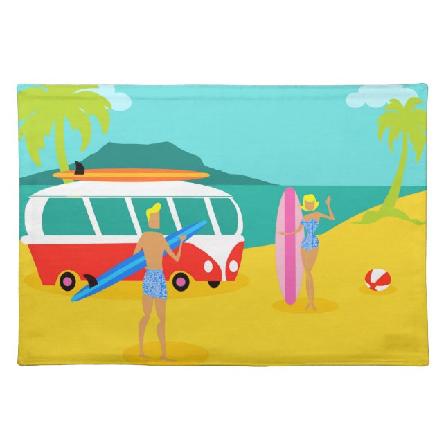 Retro Surfer Couple Cloth Placemat (Front)