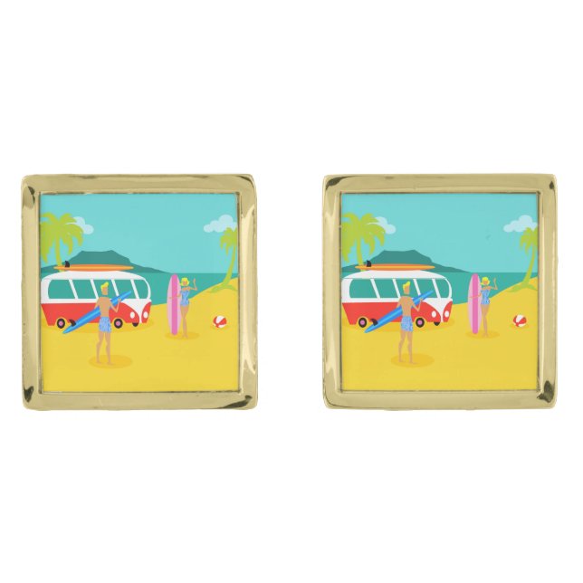 Retro Surfer Couple Cufflinks (Front)