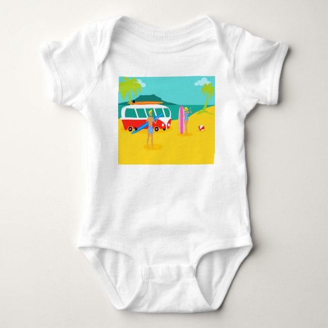 Retro Surfer Couple Infant Creeper (Front)