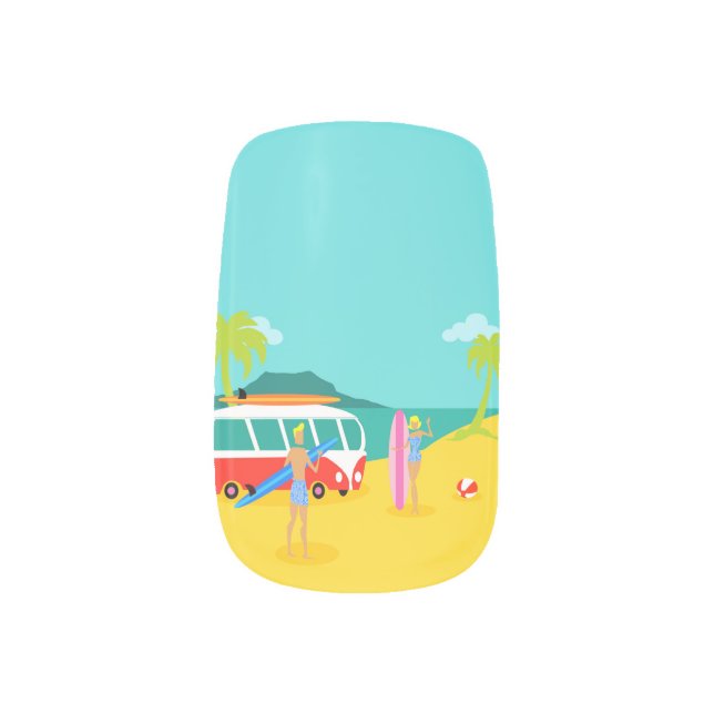 Retro Surfer Couple Minx Nail Art Decals (Right Thumb)