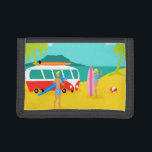 Retro Surfer Couple Nylon Wallet<br><div class="desc">Every day can be a day at the beach with this Retro Surfer Couple Nylon Wallet. The 1960's style, minimalist art design features a fun-loving, sun worshiping, thrill seeking couple all ready to catch a wave. The setting is a tropical, island oasis with a beach of golden sand, swaying, green...</div>