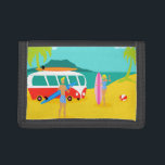 Retro Surfer Couple Nylon Wallet<br><div class="desc">Every day can be a day at the beach with this Retro Surfer Couple Nylon Wallet. The 1960's style, minimalist art design features a fun-loving, sun worshiping, thrill seeking couple all ready to catch a wave. The setting is a tropical, island oasis with a beach of golden sand, swaying, green...</div>