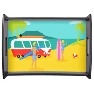 Retro Surfer Couple Serving Tray