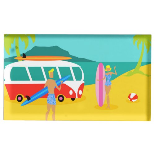 Retro Surfer Couple Table Card Holder