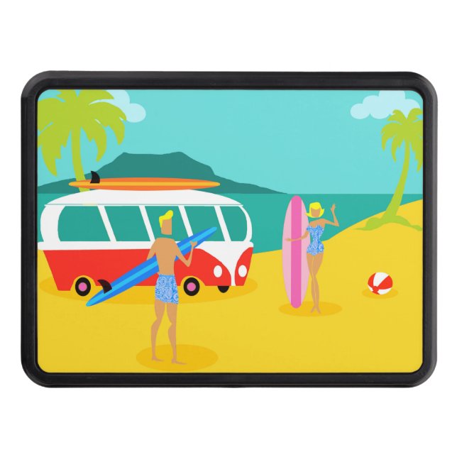 Retro Surfer Couple Trailer Hitch Cover (Front)