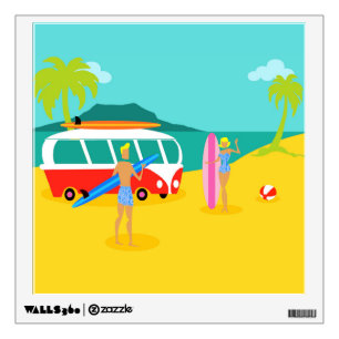 Retro Surfer Couple Wall Decal