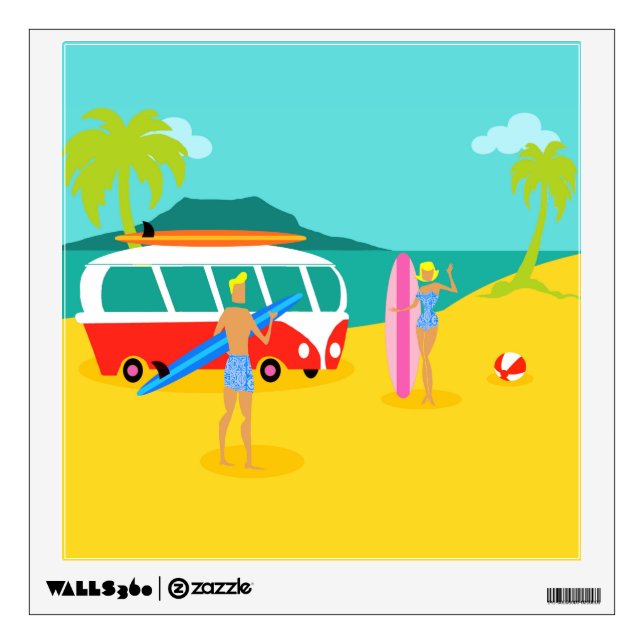 Retro Surfer Couple Wall Decal (Front)