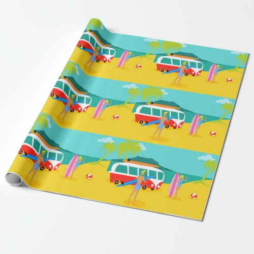 Retro Surfer Couple Wrapping Paper