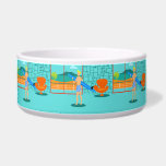 Retro Surfer Dude Ceramic Pet Bowl<br><div class="desc">Every day can be a day at the beach with this Retro Surfer Dude Ceramic Pet Bowl. The 1960's style, minimalist art design features a sun-kissed, blond, surfer dude all ready to catch a wave. Our fit surfer is gazing out on the ocean through the sliding glass doors of his...</div>