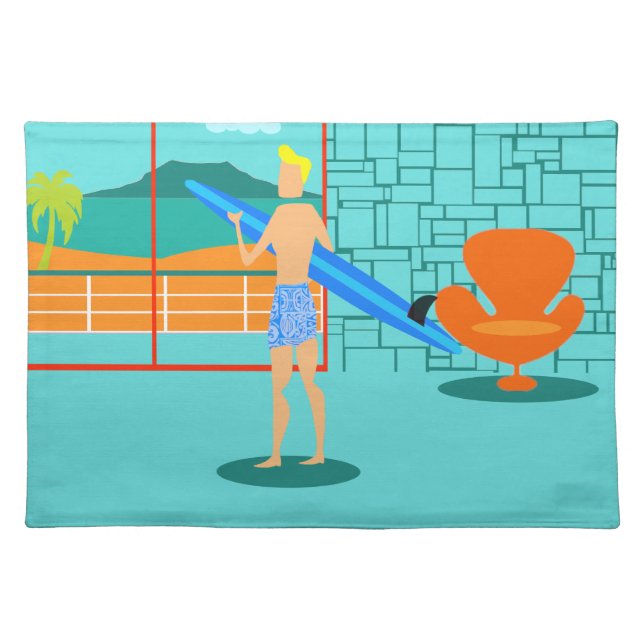 Retro Surfer Dude Cloth Placemat (Front)
