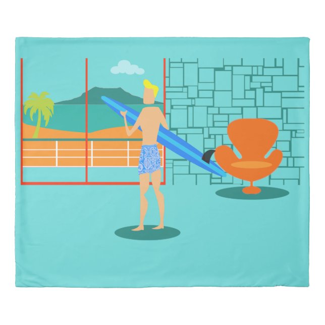 Retro Surfer Dude Duvet Cover (Front)