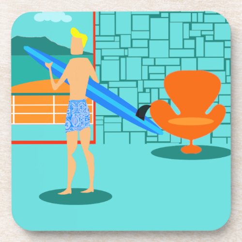 Retro Surfer Dude Hard Plastic Coasters