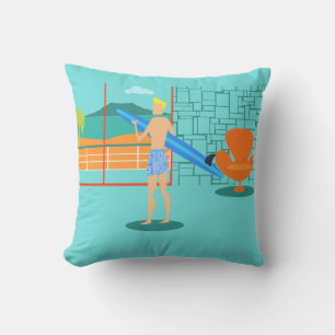 Retro Surfer Dude Outdoor Pillow