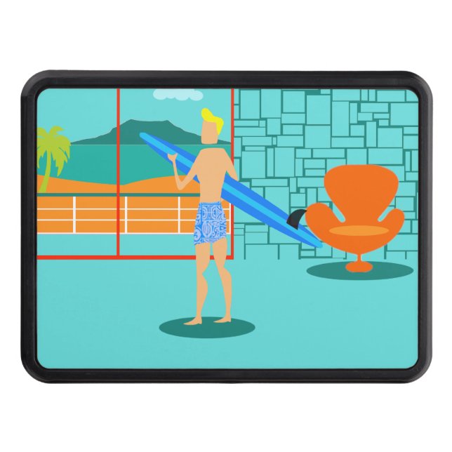 Retro Surfer Dude Trailer Hitch Cover (Front)