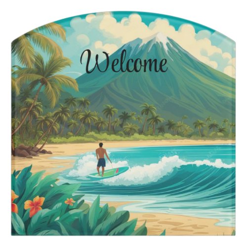 Retro Surfer in Hawaii Door Sign