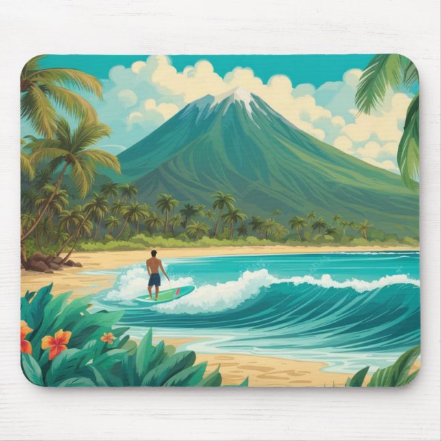 Retro Surfer in Hawaii Mouse Pad (Front)