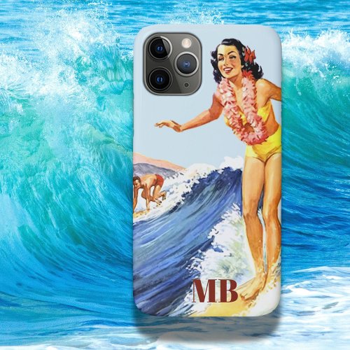  Retro Surfer Waves Summer Blue Monogram iPhone 11 Pro Case
