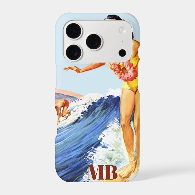  Retro Surfer Waves Summer Blue Monogram Iphone Case (Back)