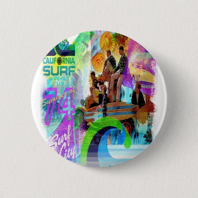 Retro Surfing Badge Button (Front)
