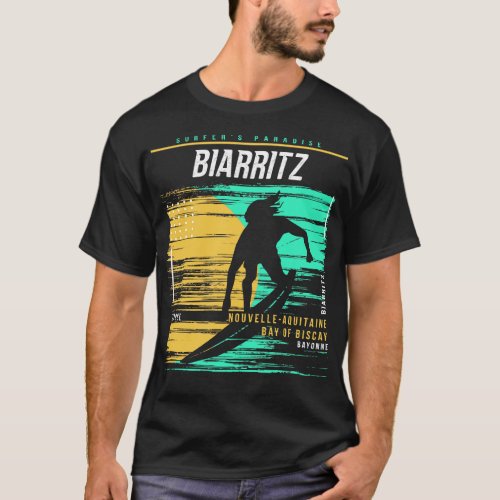 Retro Surfing Biarritz France Vintage Surfer Beach T_Shirt