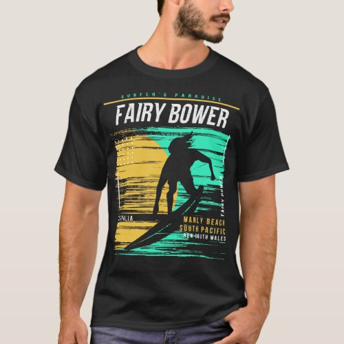 Retro Surfing Fairy Bower Manly Beach Australia Vi T_Shirt