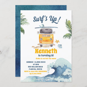 Retro Surfing Kid's Birthday Invitation