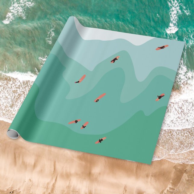 Retro Surfing Ocean Minimalist Coastal  Wrapping Paper (Creator Uploaded)