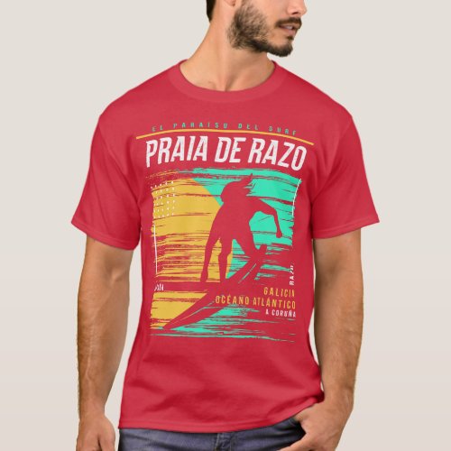 Retro Surfing Praia de Razo Spain Vintage Surfer B T_Shirt