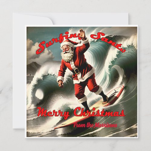 Retro Surfing Santa on a Vintage Style Christmas Card