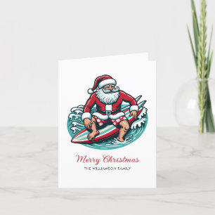 Retro Surfing Santa Tropical Vibes Holiday Card