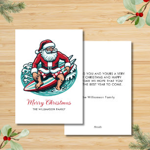 Retro Surfing Santa Tropical Vibes Holiday Card