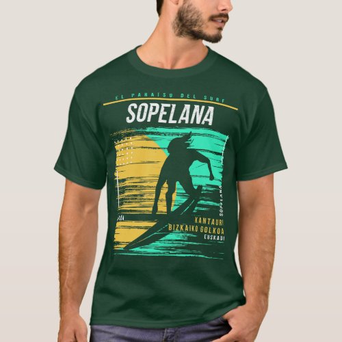 Retro Surfing Sopelana Spain Vintage Surfer Beach  T_Shirt