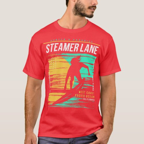 Retro Surfing Steamer Lane California Vintage Surf T_Shirt