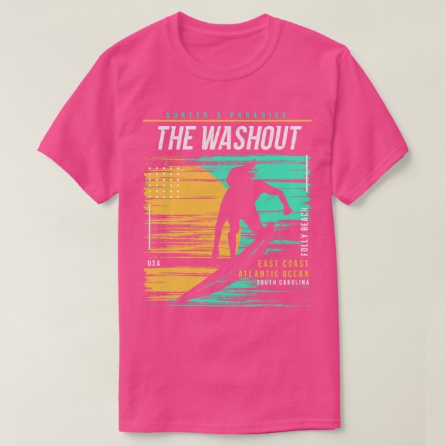 Retro Surfing The Washout Folly Beach South olina  T-Shirt (Design Front)