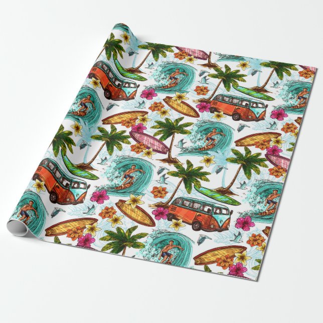 Retro Surfing Wrapping Paper (Unrolled)