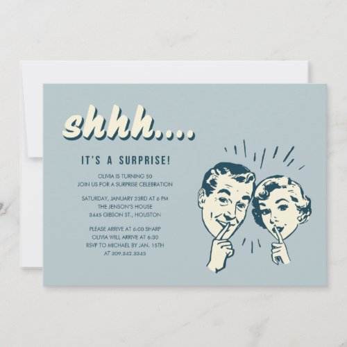 Retro Surprise Birthday Invitations - Surprise birthday invitations with a fun retro style design.  Customize the text to fit your birthday party needs.  Great for old timers and young adults.