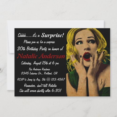 Retro Surprise Birthday Party Invitation for Her