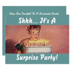Retro Surprise Party Gal Birthday Cake Invitations